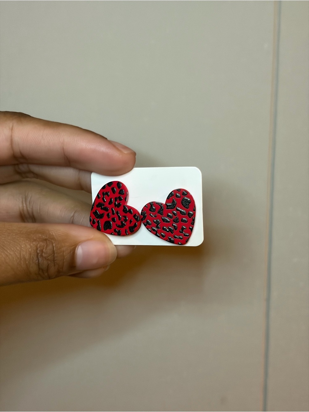 Red Leopard Heart Earrings - Pair